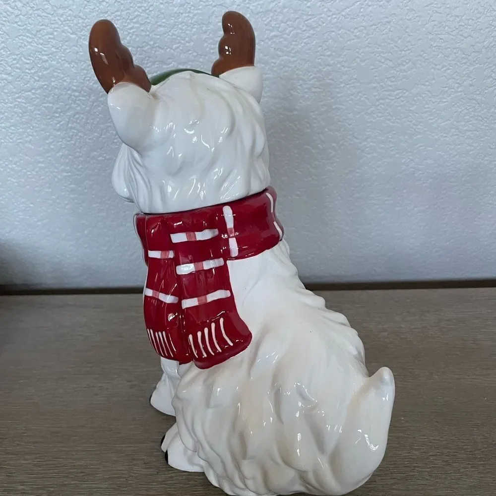 Reindeer Dog Ceramic Christmas Holiday Cookie Treat Jar